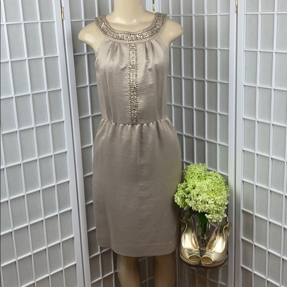 GUC TAHARI GOLD DRESS WITH BEAD AND EMBROIDERY